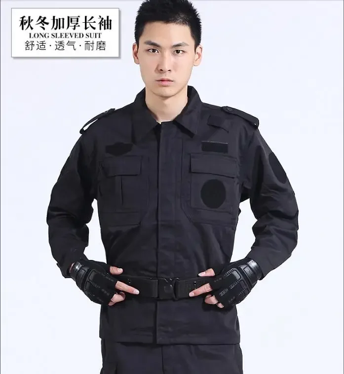 Spring Black Uniform Combat Men Pants Suit Security Guard Work Cloth Thick