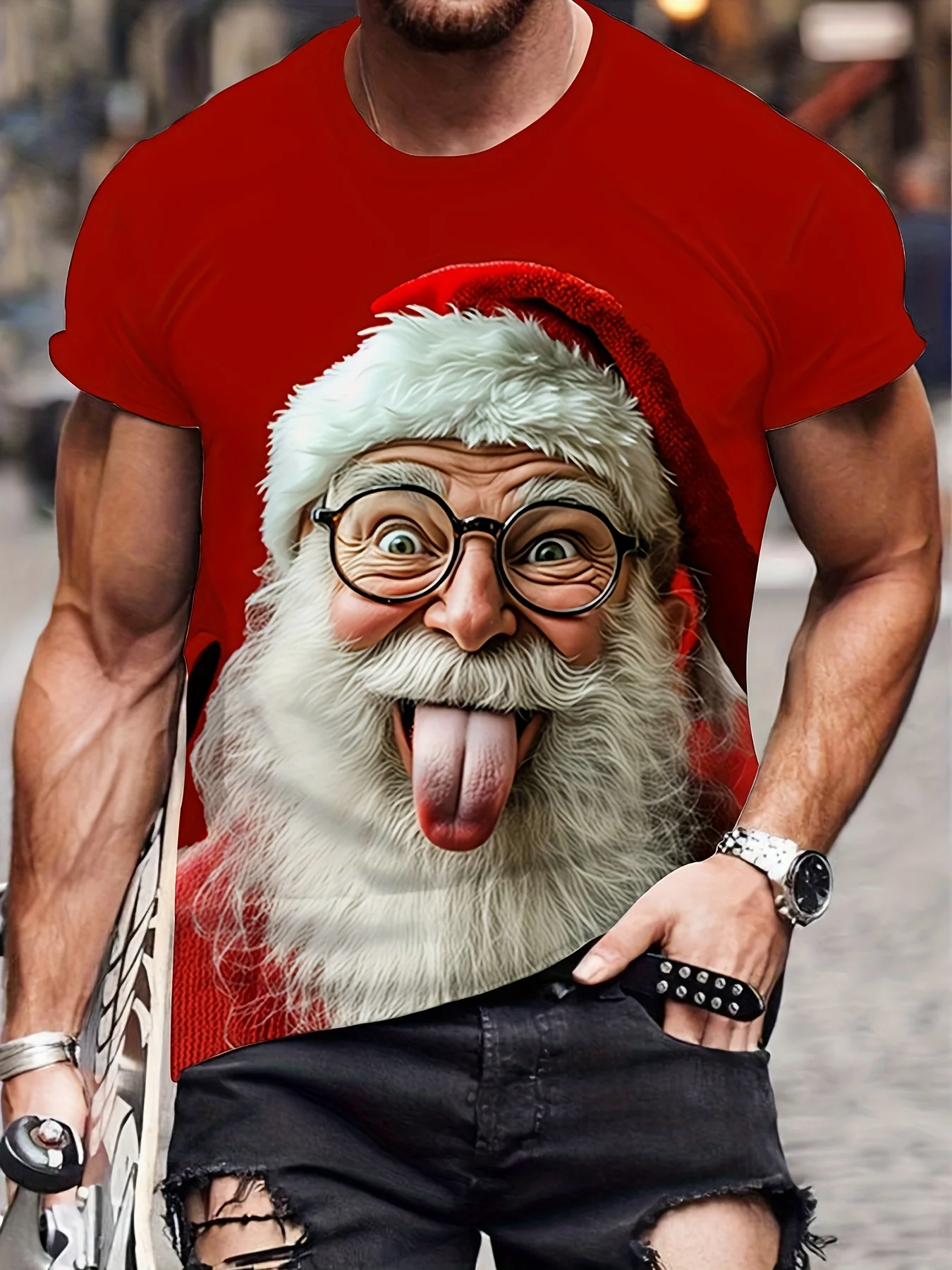 

Fun Santa Claus Printed Men's T-shirt Street Hip-Hop Christmas Elements Short Sleeved Tops Casual Fashion O-neck Unisex Clothing