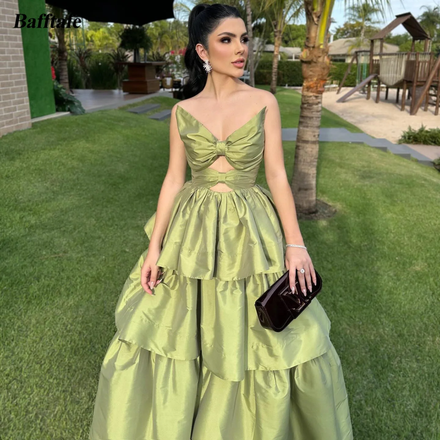 

Bafftafe A Line Silk Satin Women Prom Dresses Customized Layered Skirt Arabic Formal Occasion Dress Special Party Evening Gowns