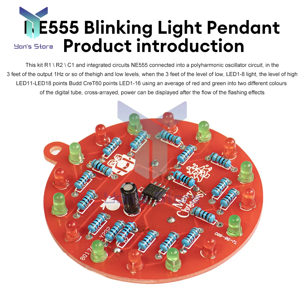 1Pc NE555 Flashing Light Pendant Production Kit LED Christmas Tree Decoration PCB Crcuit Ornaments For Beginner Welding Teaching