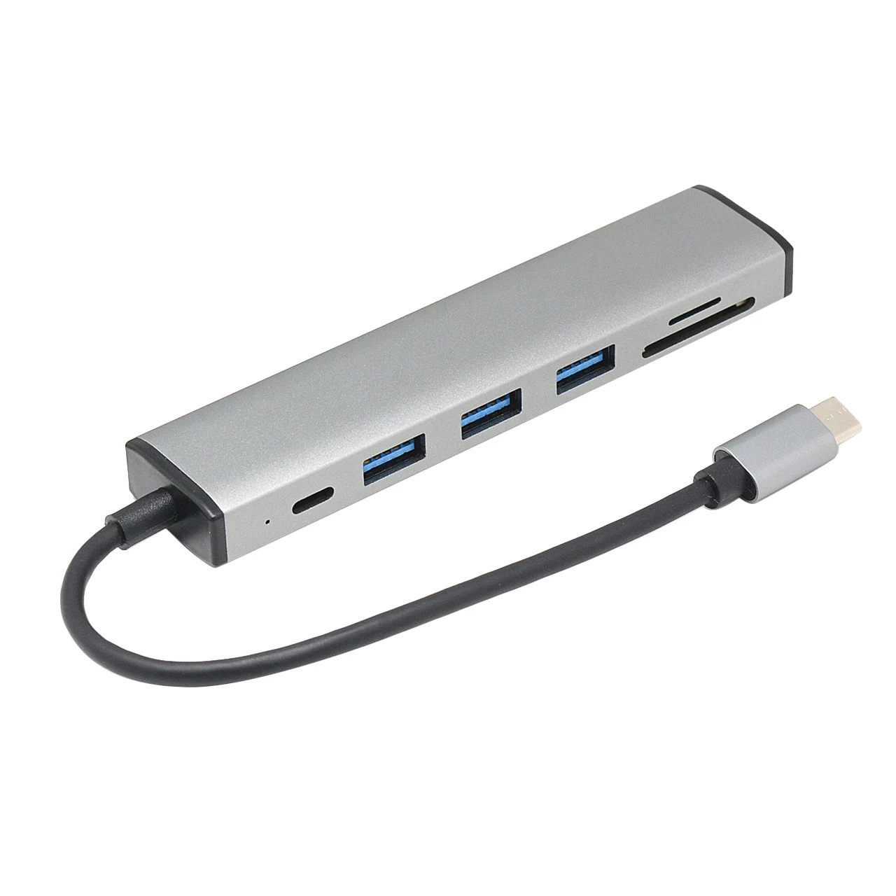 6-in-1 USB C Hub Type-C to USB3.0X3+PDx1+SD/TFx1 Card Reader Docking Station with Type-C Hard Drive Power Supply