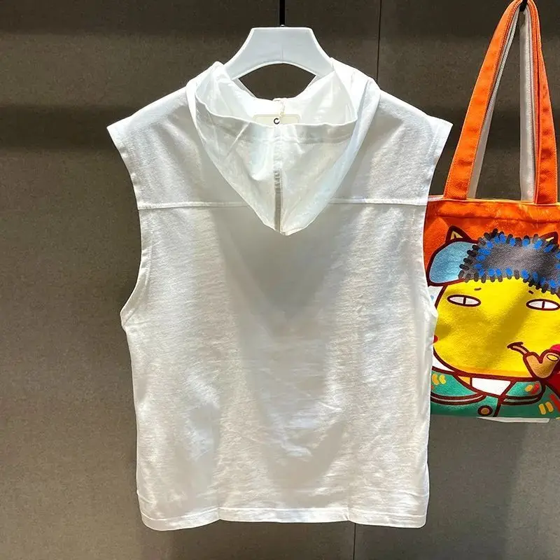 New Summer Sleeveless Hooded T-shirt Vest for Men Loose Fashion Brand Ins Vest Short-sleeved Sports Plus Size Top Trendy