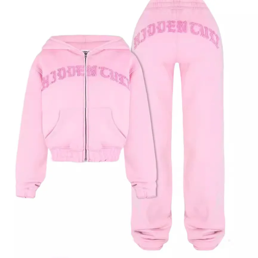 Letter Print Pant Sets Crop Top Hoodie Women's Two Pieces Set Zipper Women's Tracksuit Sporty 2 Piece Sets Women Outfit