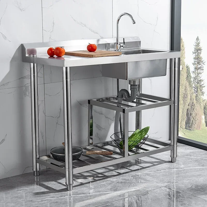 Commercial304kitchen stainless steel integrated vegetable  Floor-to-ceiling dishwasher with bracket Household basin thickened 싱크