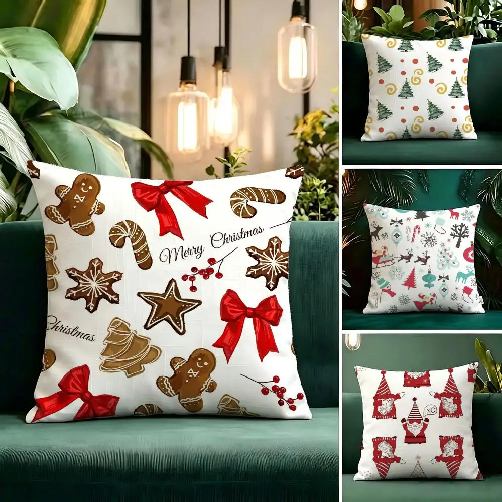 Trending Bohemian Christmas elements Cushion Cover Linen Pillow Cover Invisible Zipper para Sofa Silla de Oficina