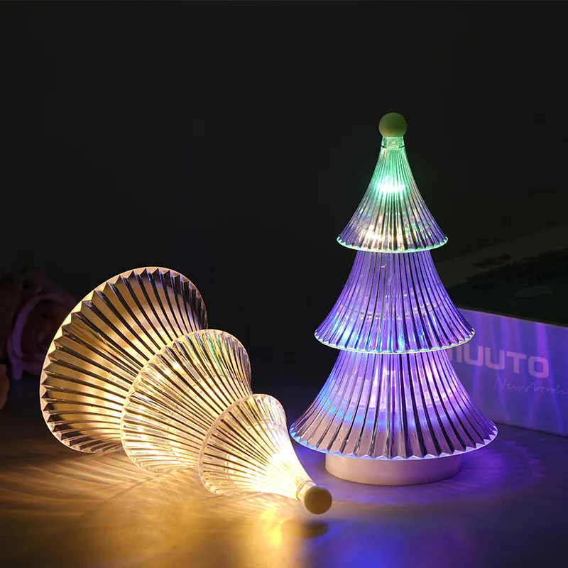 Three-tiered Christmas Tree Night Lamp Diamond Crystal Pagoda Night Lamp Bedroom Ambiance Lamp Christmas Decorative Light