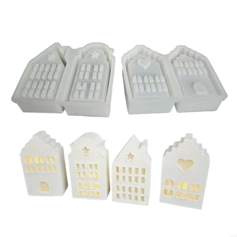 

Tealight Holder Mould Flexible Silicone Mold for 4 House Shaped Light Gypsum Home Decoration Mold 964A