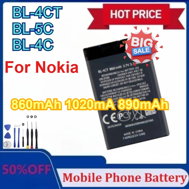 

New BL-4C BL-5C BL-4CT Battery for Nokia 6260/6300/3500c/6700s/1101/1100/1112/1200/1208 310/5630/7230/x3 with Tools