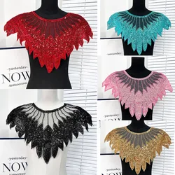 1pcs embroidered mesh sequins beaded cloth patch dress performance clothing dress lace DIY accessories