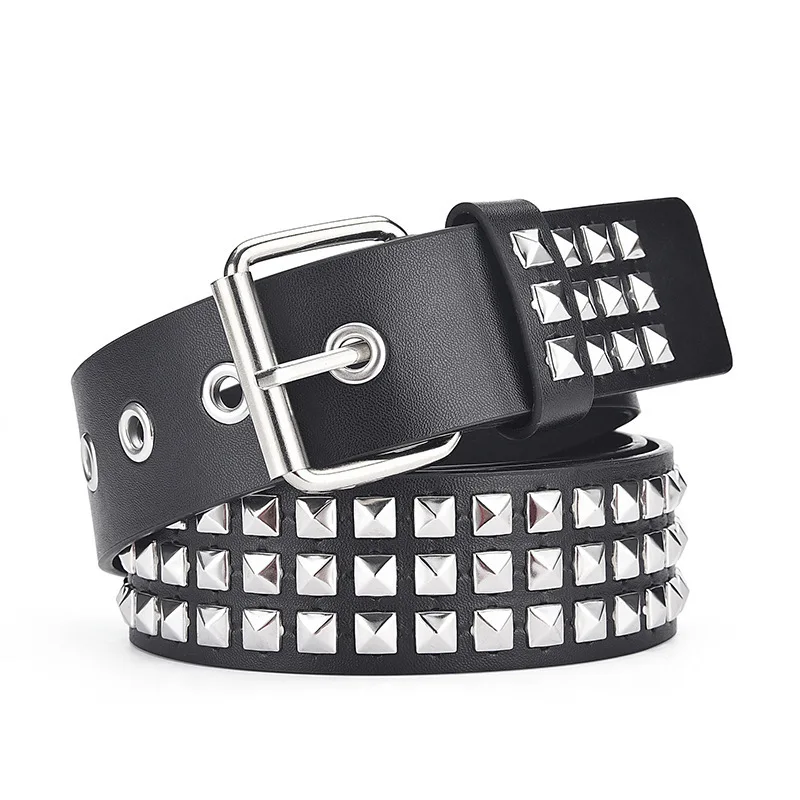 2024 New Square Bead Rivet Belt Metal Pyramid Belt Men and Women Punk Hardware Jeans Belt Y2K Belt Designer Belt Women's Belts