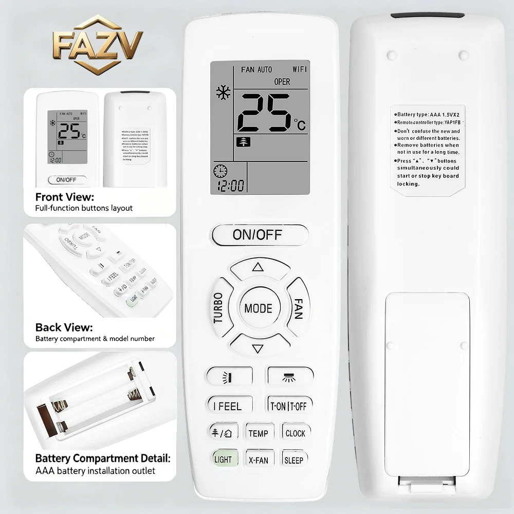 FAZV YAP1F Air Conditioner Remote Control For GREE TOSOT Hommer Onida Noblex Minisplit AC Replace YB1FA YB1F2 YV1L1 ℉/℃ Switch