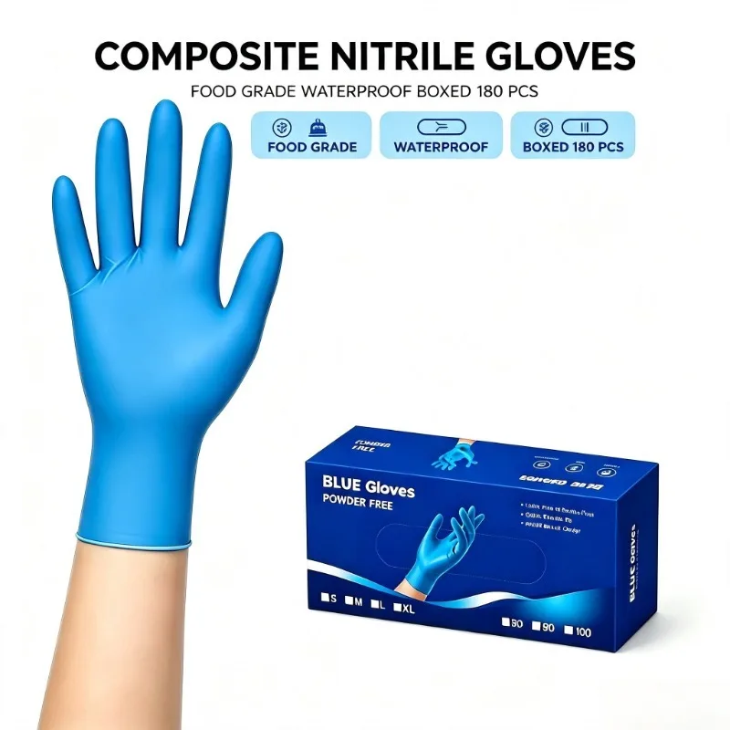 180PCS One-time Blue Composite Nitrile Gloves - Suitable for Daily Household Cleaning. Household Cleaning Gloves.