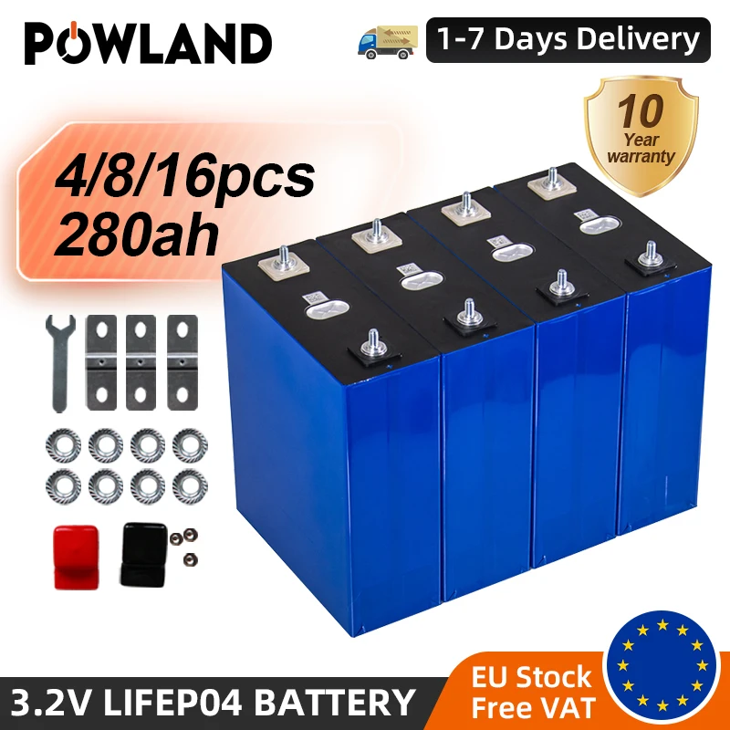 POLWAND 3.2V 280Ah 4/8/16PCS Lifepo4 Battery Grade A Lithium Iron Phosphate Rechargeable Batteries 12V 24V For Boat Solar System