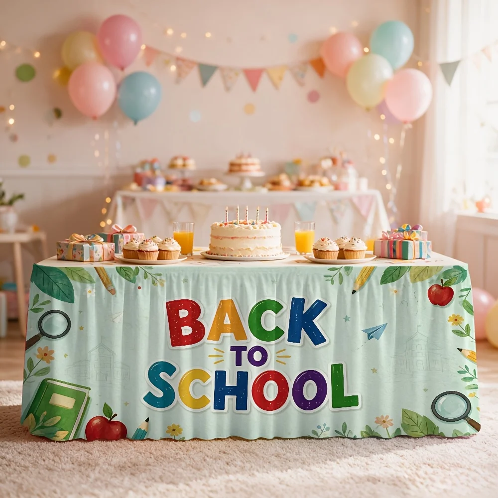 1 piece - School Re-entry Season Printed Table Skirt, suitable for decoration of school re-entry themed indoor parties