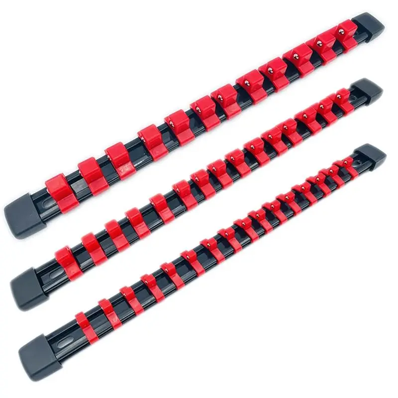 ABSS-Heavy Duty Socket Racks Universal Socket Organizer Rail Bracket Repair Tools Socket Wall Red