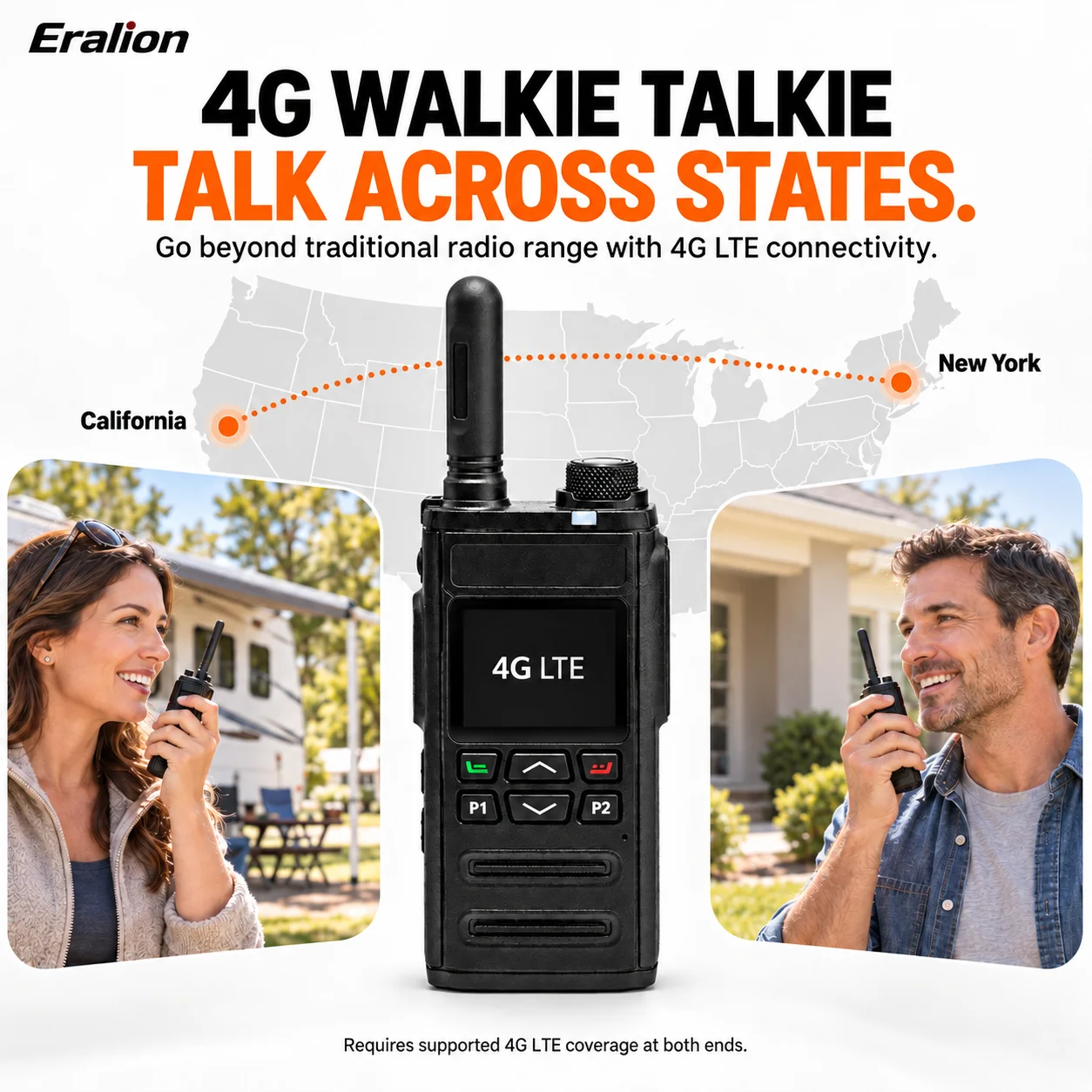 Eralion 4G LTE Walkie Talkies Long Range Two Way Radio with SIM Card & Charging Docks, 3000mAh Battery, Nationwide Group Communication for Road Trips, RV Camping, Skiing