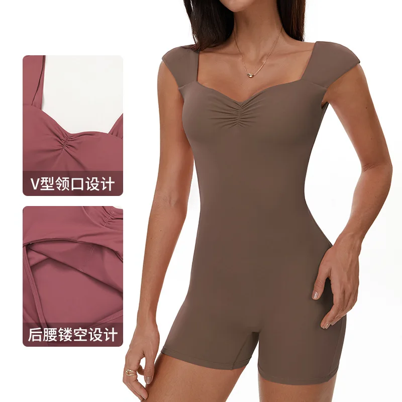 Yoga Jumpsuits Women's Tracksuit Short Sleeve One Piece Shorts Fitness Rompers Tight Tummy Bodysuit Gym Push Up Workout Playsuit