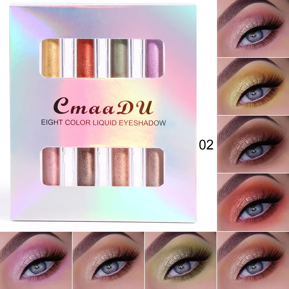 CmaaDu 8 color 4 Pcs / Kit 2IN1 Shimmer Liquid Eye Shadow Highlighter Make Up Waterproof Shiny Lasting Sequins Eyeshadow Makeup