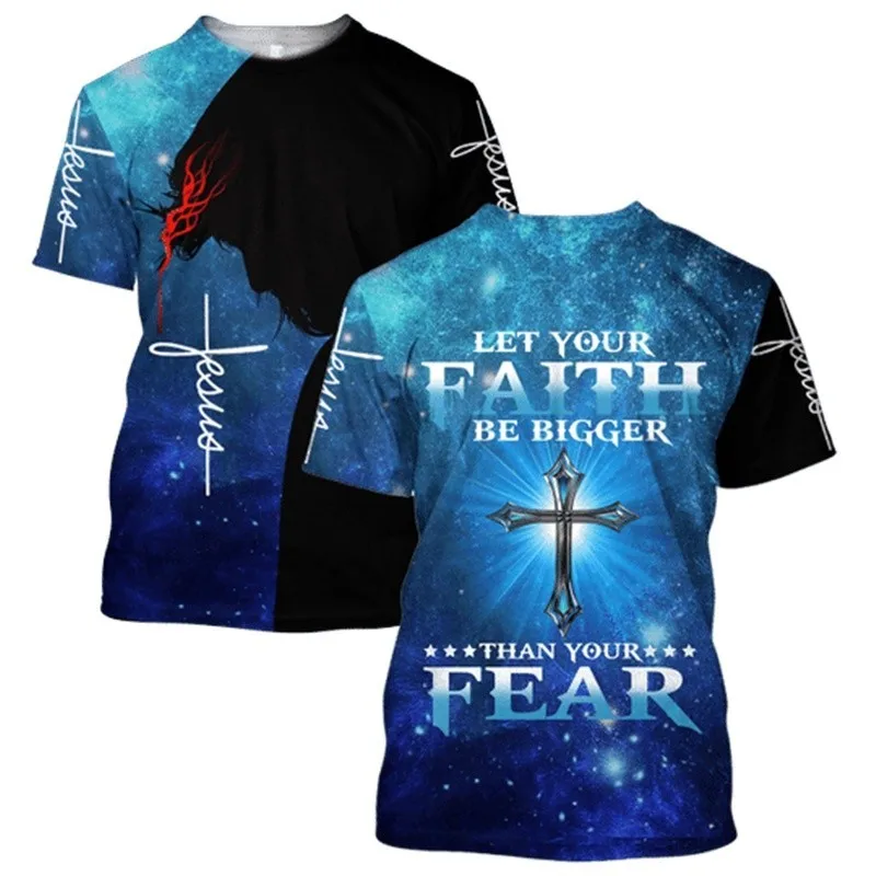 1 Piece Custom Your Picture 3D Printed Shirts Let Your Faith Be Bigger Than Your Fear Jesus T Shirts Unisex Unique Streetwear Ca