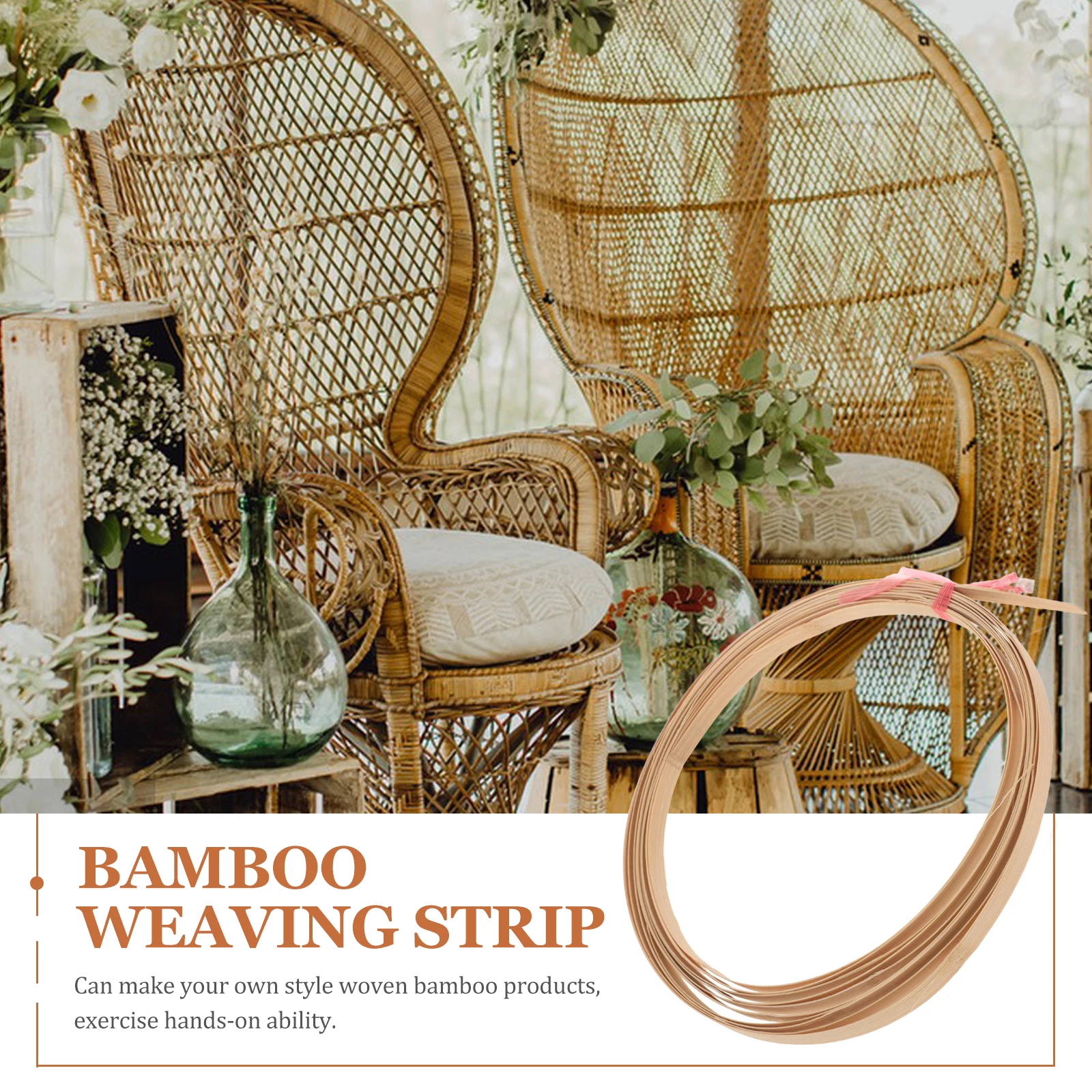 

2pcs 1cm Wide 0.5mm Thick 4m Long DIY Basket Making Bamboo Flat Strip Weaving Supplies Bamboo Strip Material