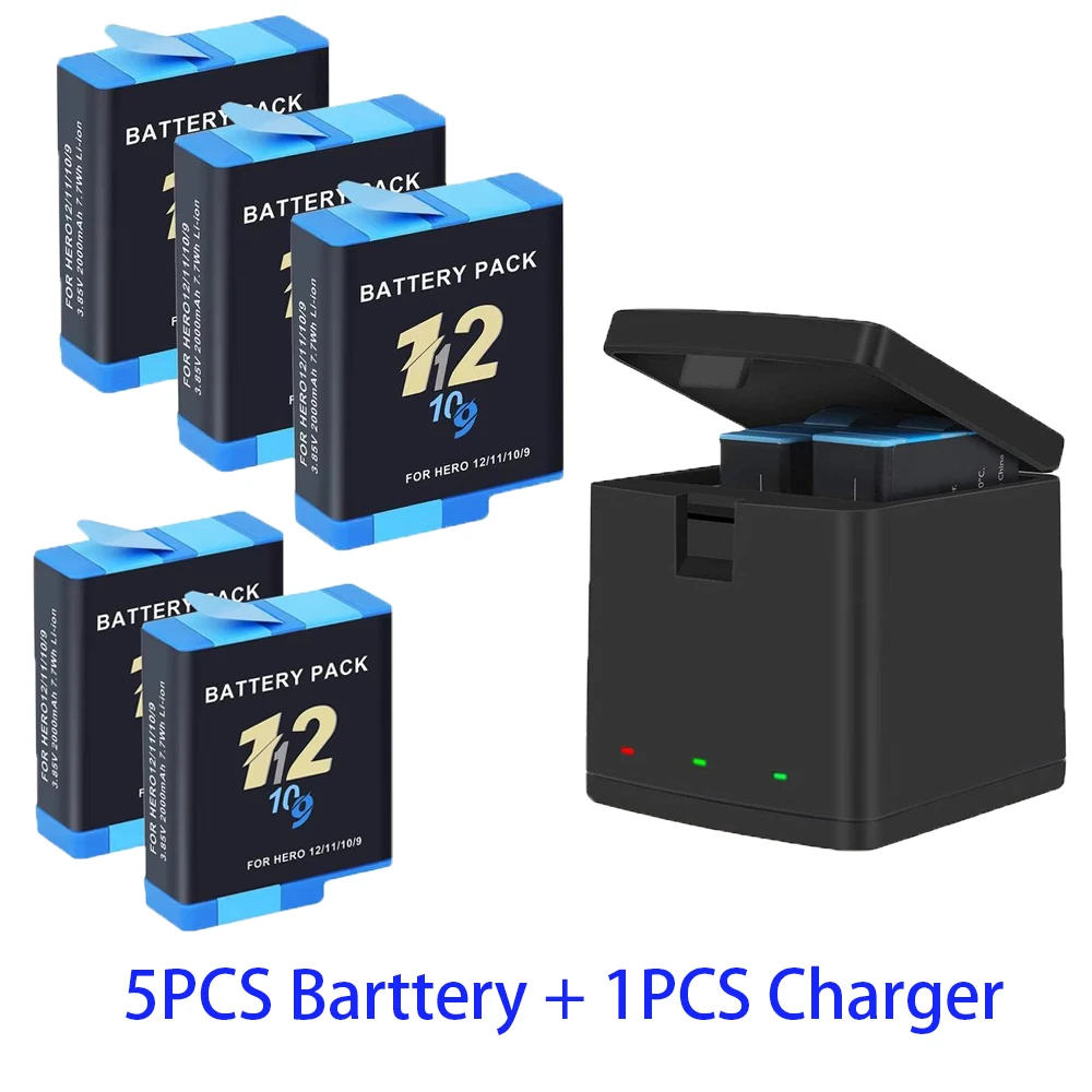Batterij Voor GoPro Hero 12 11 10 9 Motion Camera 2000mAh Batterij Snellader Box Voor GoPro Hero Oplaadbare Batterij Accessoires