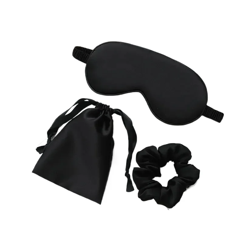 

Three-piece Luxurious Imitation Silk Eye Mask Set with Cloth Bag and Hair Ring Promotes Deep Sleep and Reduces Eye Strain