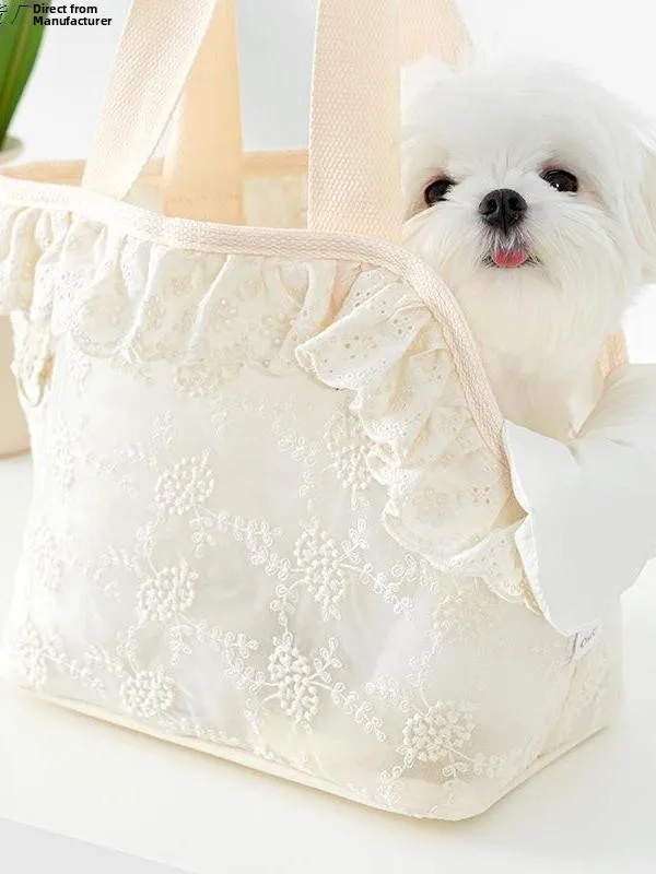 

Портативная дышащая сумка-переноска для собак на одно плечо, летняя, для прогулок, для маленьких собак, с кружевом, ручная, повседневная, простая, стильная