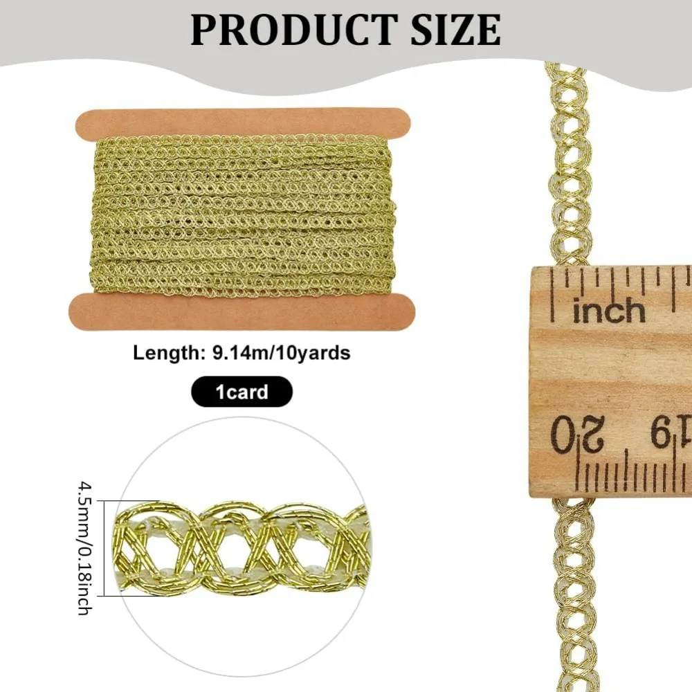 10 ياردة زخرفة معدنية 1/8 بوصة واسعة الشمبانيا الأصفر لامع الأعرجاب تقليم موجة نمط الخياطة الشريط النايلون الدانتيل تقليم موجة حافة