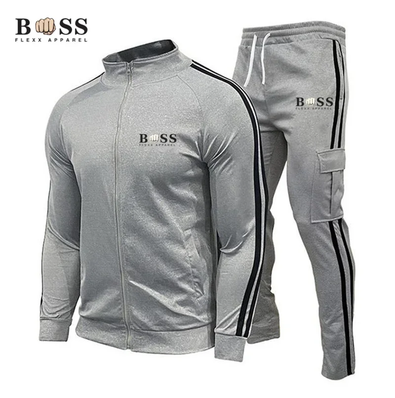 New High Quality Spring and Autumn Men\'s Zipper Sportswear Set Fashion Men\'s Sportswear Set Long sleeved Pants Sportswear Set