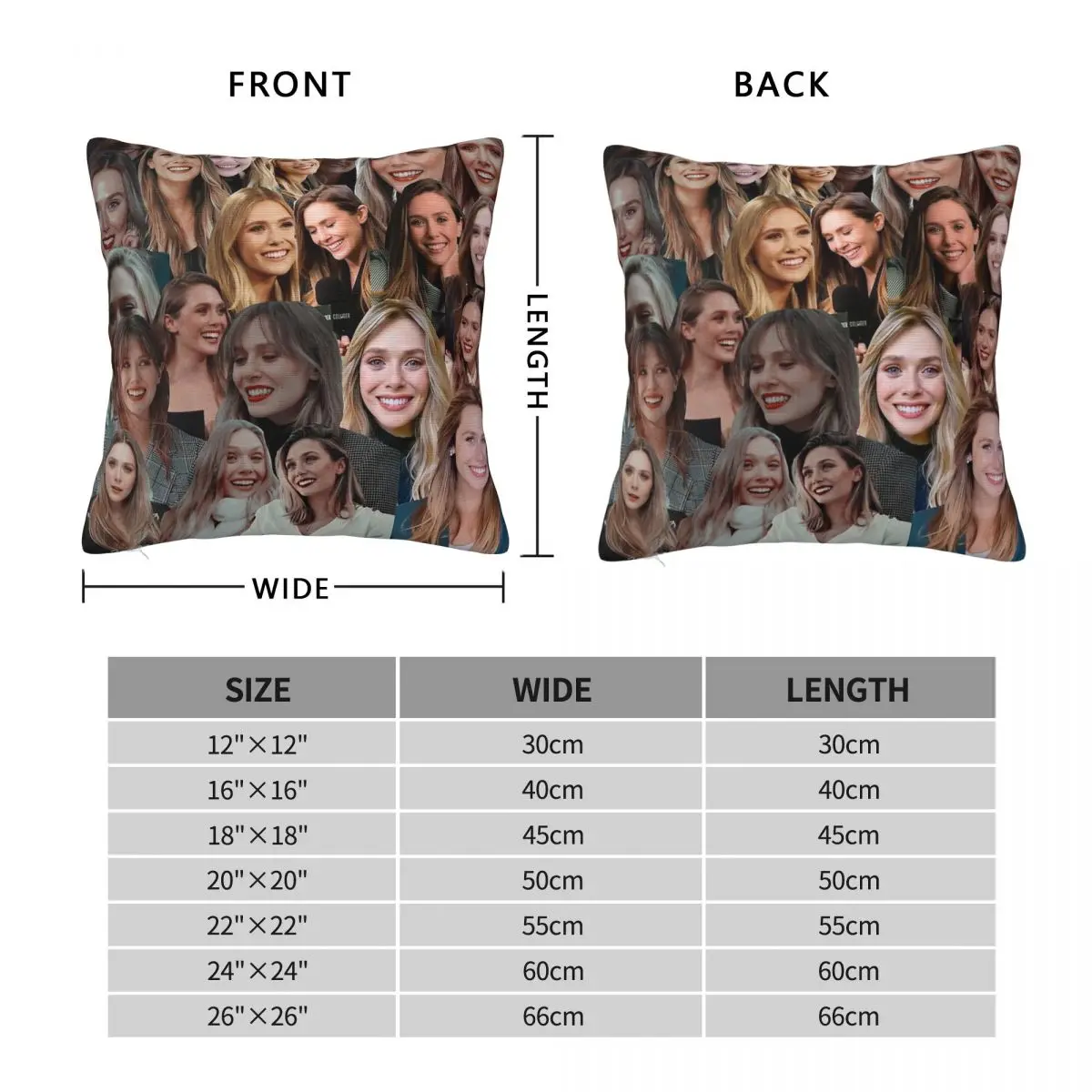 Elizabeth Olsen Collage Square Pillowcase Polyester Linen Velvet Creative Zip Decor Throw Pillow Case Home Cushion Cover