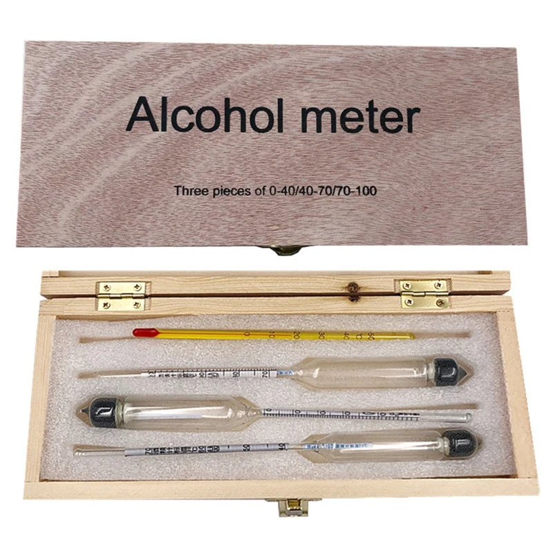 Accurate Alcoholmeter Concentration Meter Wine Measuring Tool Set  Vodka Whiskey Hydrometer Meter In Wooden Box