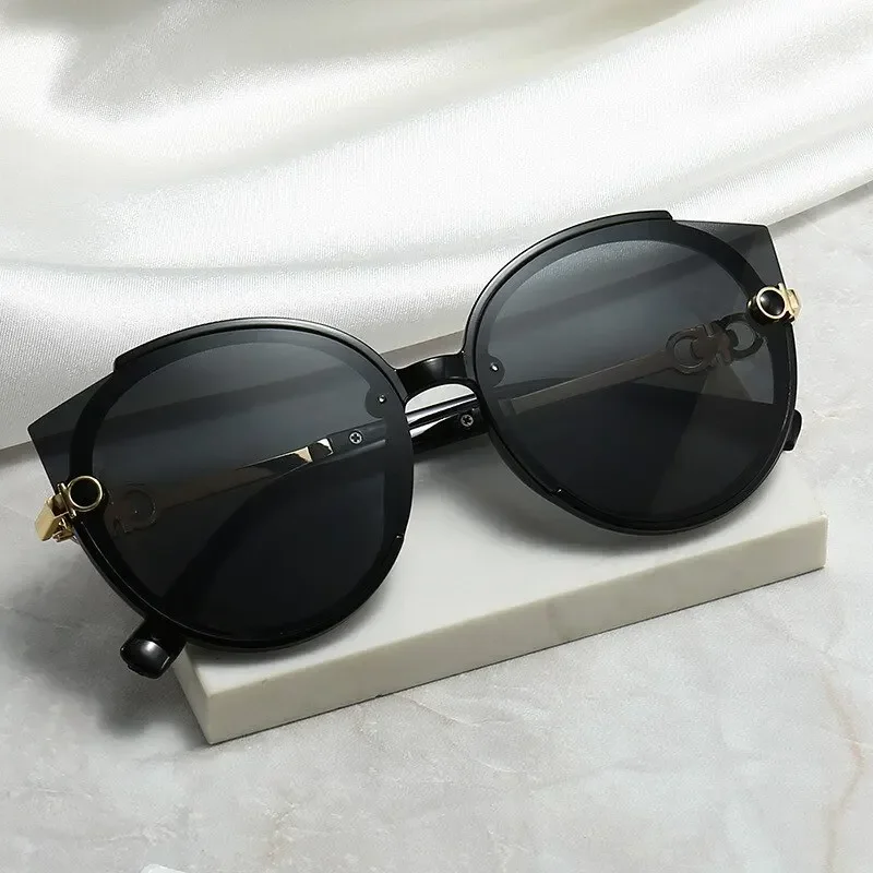 2024 Women Round Sunglasses Luxury Brand Designer Cat Eye Sun Glasses Men Vintage Eyelasses Black Shades UV400 Female New