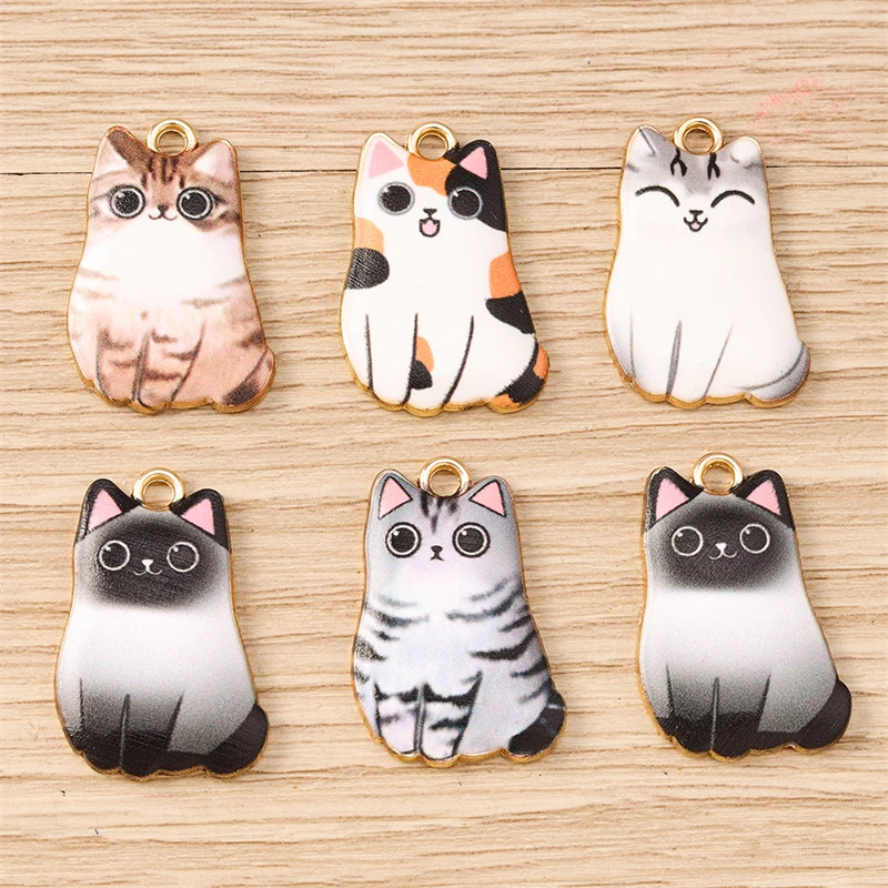 10 Stück gemischte Cartoon-Tier-Anhänger, Emaille-Katzen-Anhänger für die Herstellung von Halsketten, Ohrringen, Armbändern, DIY-Bastelarbeiten, Schmuckzubehör – Detail 10
