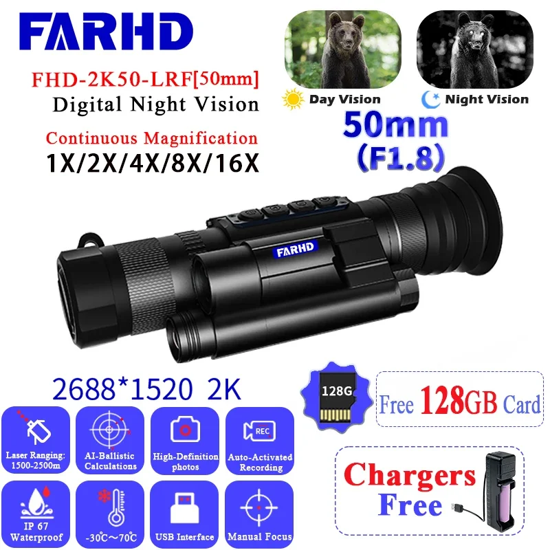 

FHD-2K50-LRF Newest Zoom Night Vision Hunting Scope With Infrared Laser Digital Optic Scope Supports Zero Stop Long Range Scope