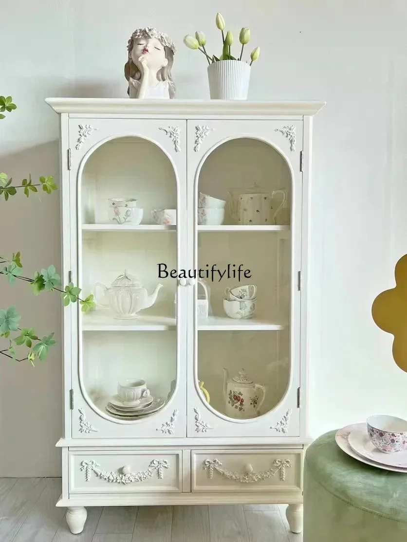 

LX*French solid wood cream style fashionable simple engraving retro dining side cabinet