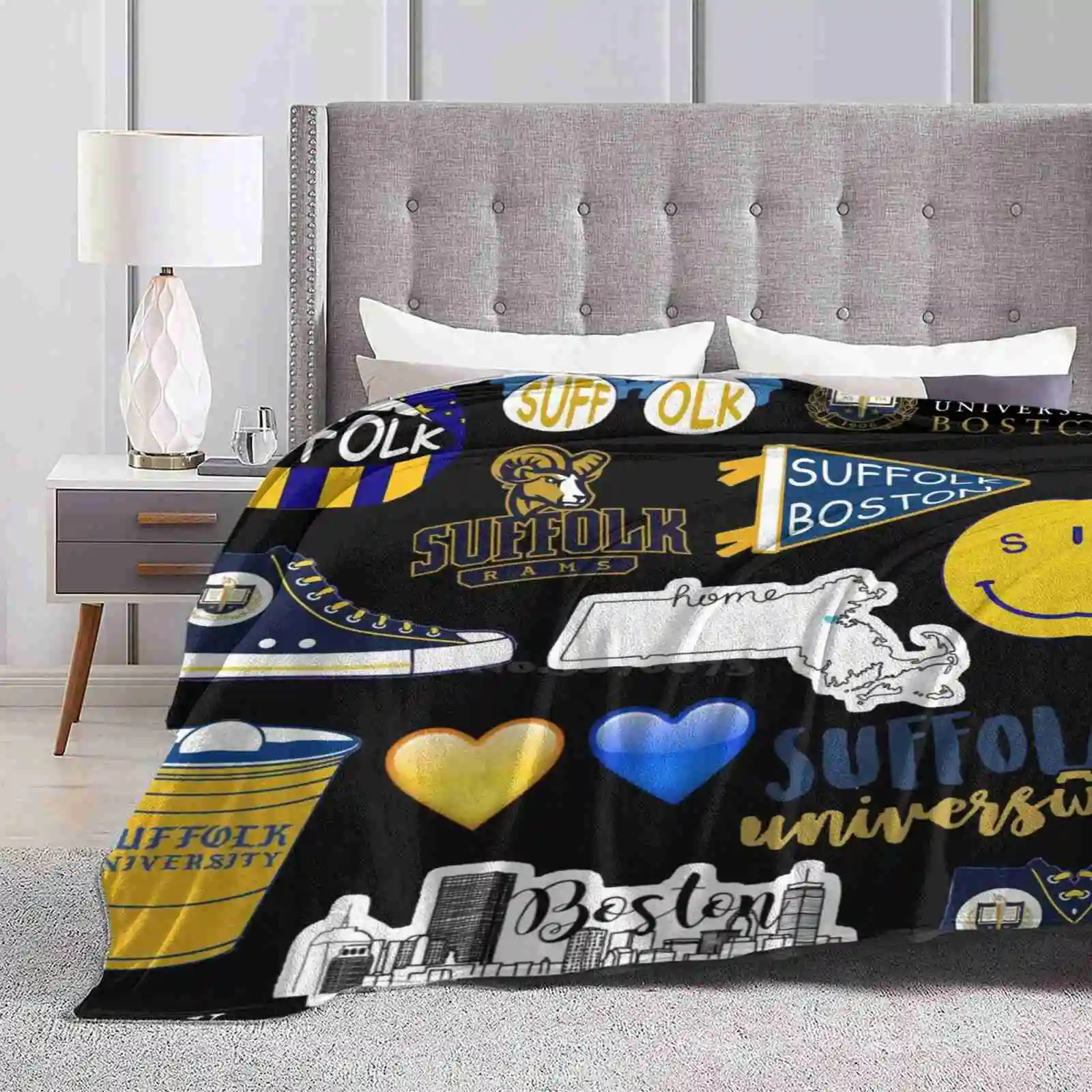 Suffolk University For Home Sofa Bed Camping Car Plane Travel Portable Blanket Drawstring Boston Suffolk University