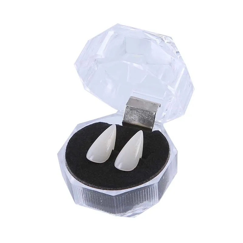 1 par de decoração de halloween para dentes de vampiro, adereço para dentaduras, zumbi, diabo, dente falso, cosplay, acessório de fantasia, festa