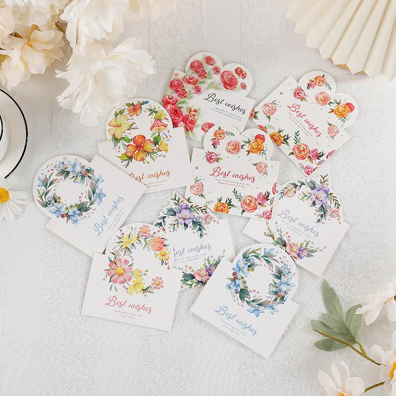 10pcs/set Wreath Thank you Cards Best Wishes Appreciation Card Small Business Mother day Greeting Card Birthday Wedding Party