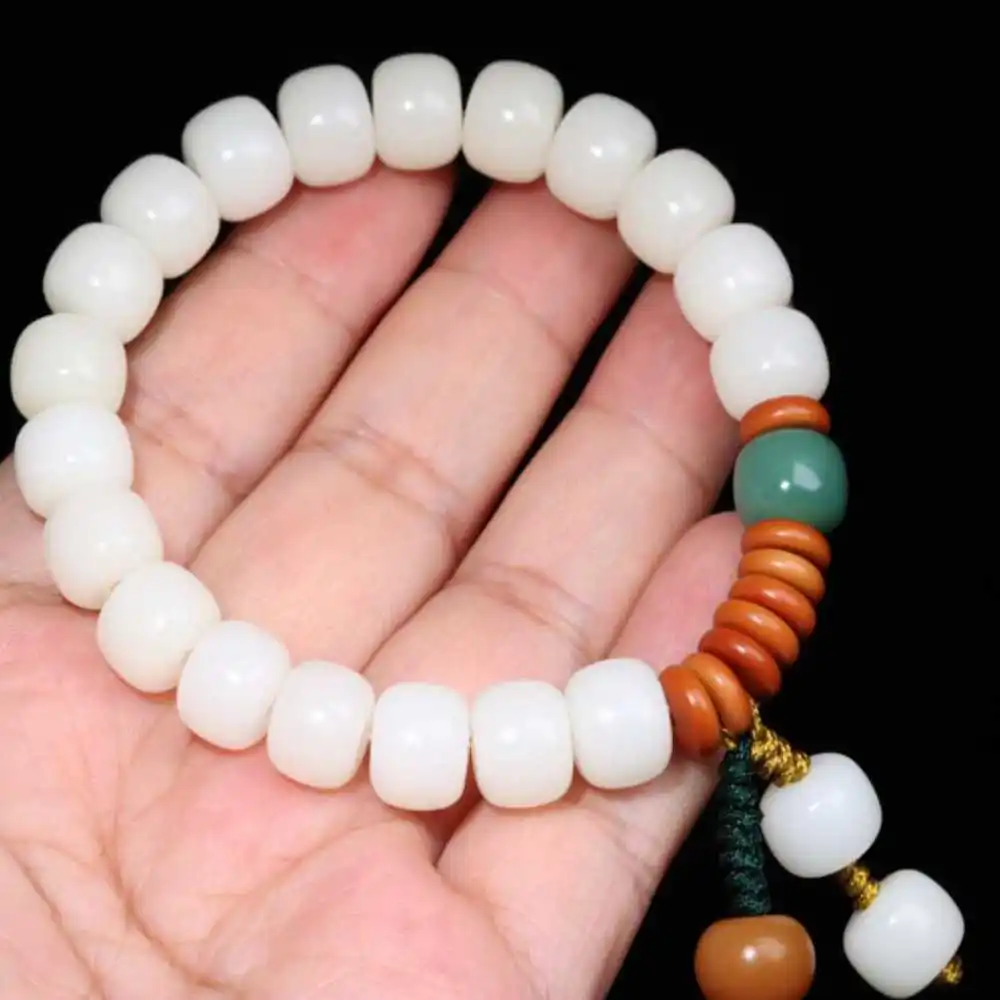 

10MM White Rudraksha Beads Cuff Mala Buddha Lucky Bracelet spread Wrist Restore Healing Bohemia Pray Jewelry Chain Taseel Men