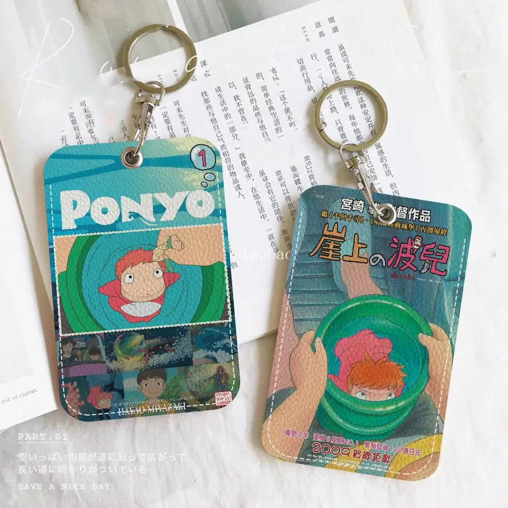 

Кожаный чехол для карт P-Ponyo O-On C-Cliff By T-The S-Sea, 1 шт., с кольцом для ключей, для пропусков, ID-карт и брелоков