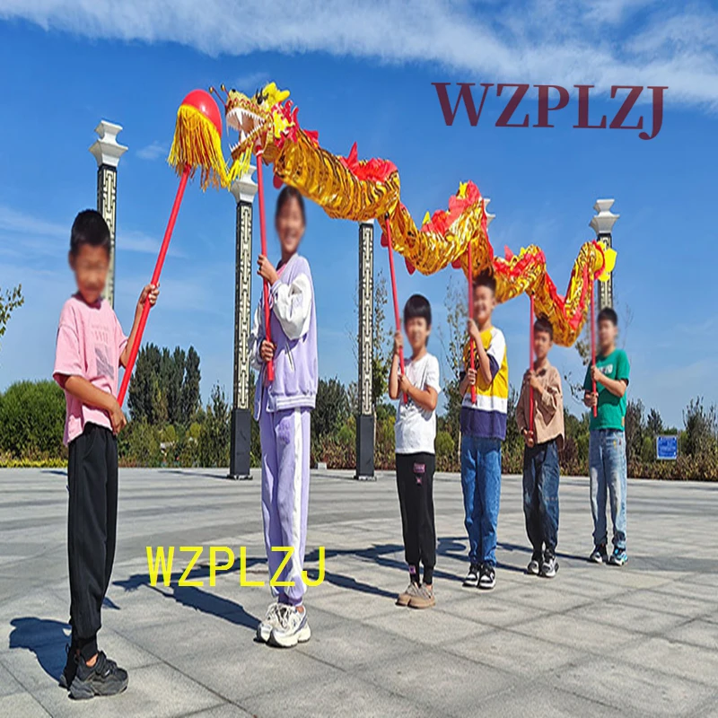 5m Golden Kid Dragon Dance Set Costume 6 Kids Children Outdoor Game Party Decor Performance Folk China Props Festival Carnival