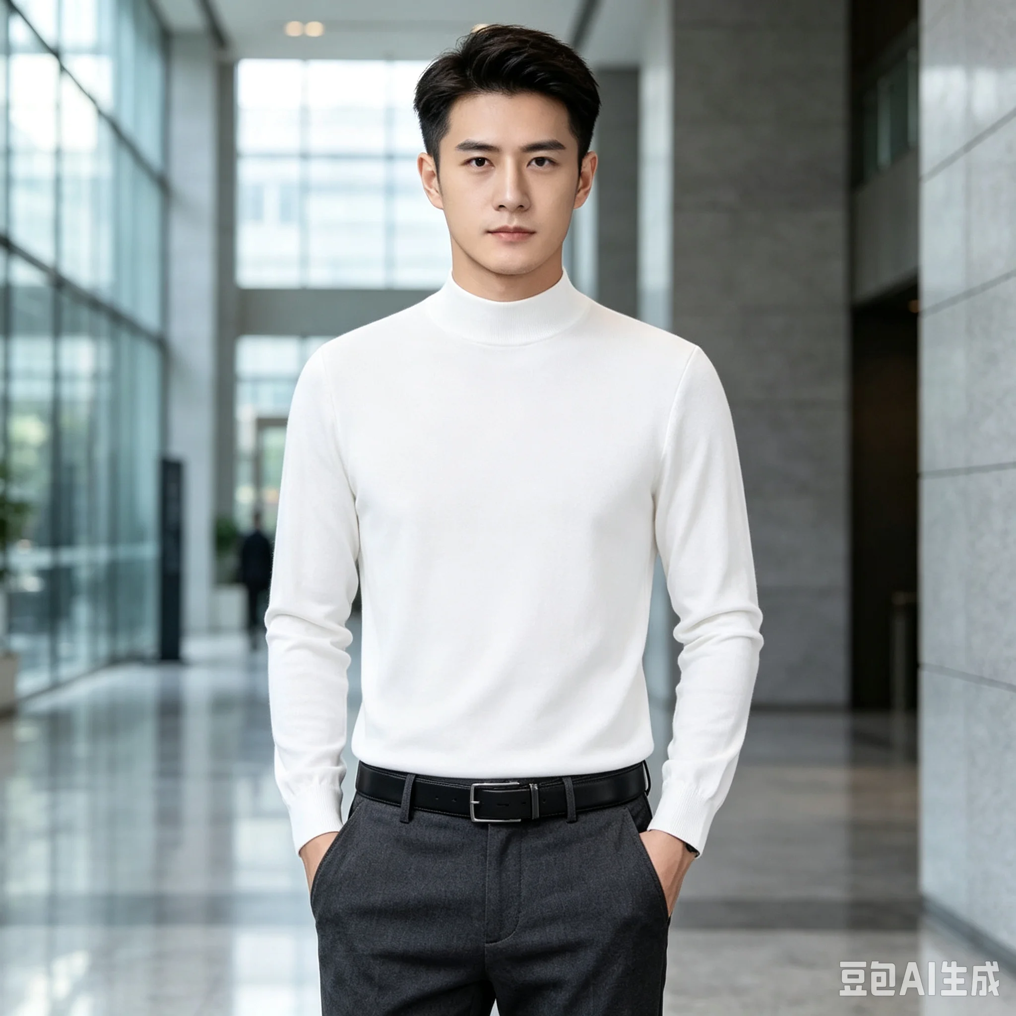 High end thickened German velvet semi high neck long sleeved base shirt for men's autumn and winter basic, with warm and velvet