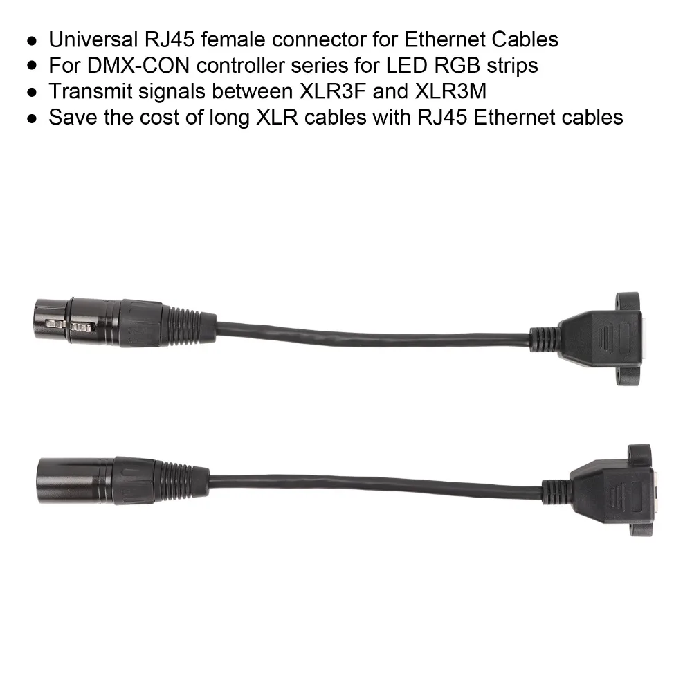 2PCS 3pin XLR3 to RJ45 Female Cable Plug and Play XLR Network Cord for LED Strip Recording Studio