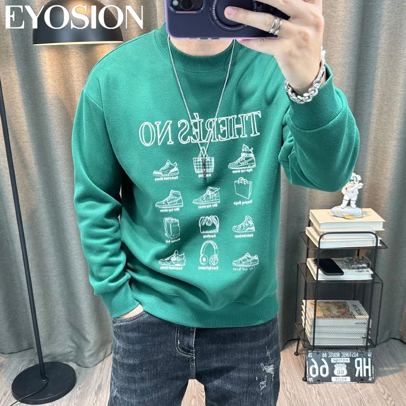 

Men's Sweatshirt Autumn/Winter Slim Fit High Quality Letter Cotton Printing Pullover Round NeckPlus Size Thickened Top Tees