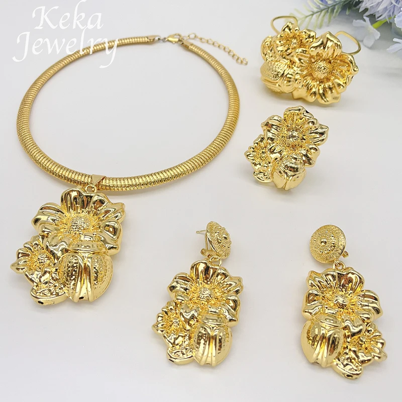 Dubai Gold Plated Jewelry Set Women Classics Delicacy African Necklace Earrings Sets America Women Wedding Party Accessories