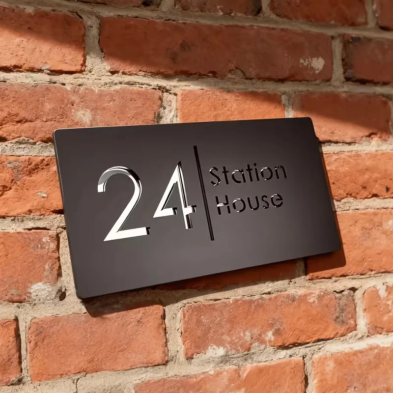 Personalized Customized Laser Engraving Acrylic Matte Black/Matte Gray Outdoor House Number and Street Number Plaque