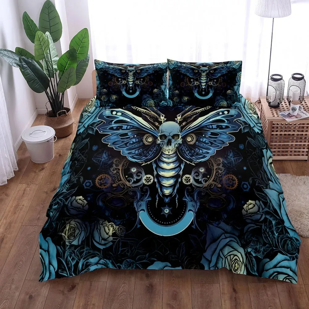 

Gothic Skull Moth Duvet Cover Set King Queen Double Full Twin Single Size Bed Linen Set