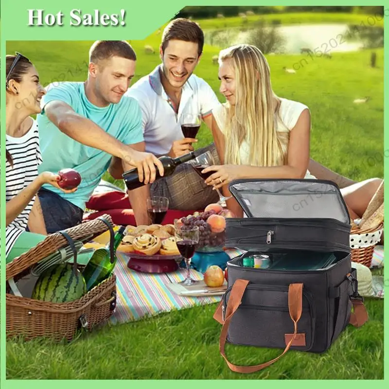 

-FDDT Outdoor Picnic Insulated Lunch Bag Expandable Waterproof Cooler Bag Double-Layer Thermal Bag