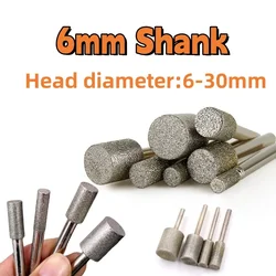 1pcs Cylinder Diamond Grinding Head 6mm Shank Rotary Bits Jade Jewelry Bracelet Glass Stone Carving Polishing Tool Stone Working