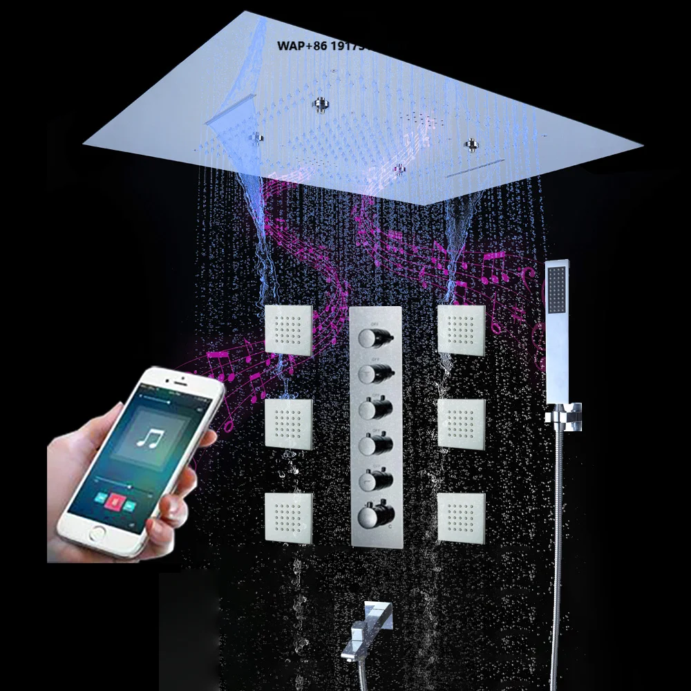 High Quality Ceiling Mist Waterfall Bath Thermostatic Faucets Mist Shower Head Led Spa Rain Shower System Set